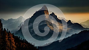 Rocky Mountain Peak Transparent background, surreal, dark, mysterious, fantastic on digital art concept, Generative AI