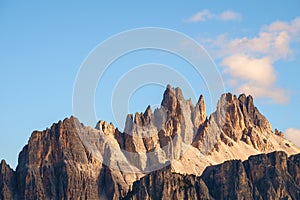 Rocky mountain peaks of Croda da Lago in the Dolomites