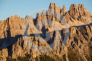 Rocky mountain peaks of Croda da Lago in the Dolomites