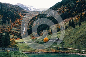 Rocky mountain with waterfall in Alps, Austria