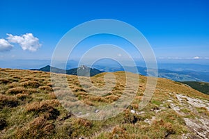 Rocky mountain tops with hiking trails in autumn in Slovakian Ta