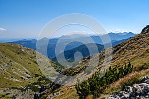 Rocky mountain tops with hiking trails in autumn in Slovakian Ta