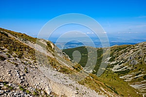 Rocky mountain tops with hiking trails in autumn in Slovakian Ta