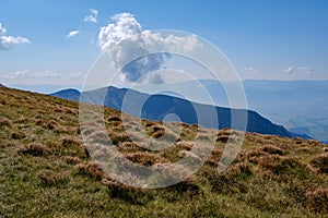 Rocky mountain tops with hiking trails in autumn in Slovakian Ta