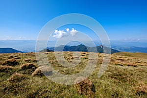 Rocky mountain tops with hiking trails in autumn in Slovakian Ta