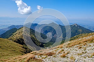 Rocky mountain tops with hiking trails in autumn in Slovakian Ta