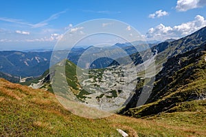 Rocky mountain tops with hiking trails in autumn in Slovakian Ta