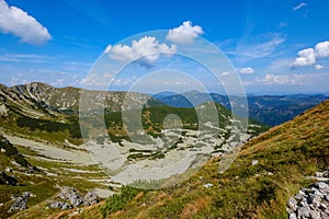 Rocky mountain tops with hiking trails in autumn in Slovakian Ta