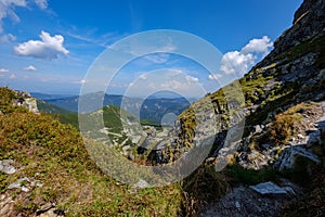 Rocky mountain tops with hiking trails in autumn in Slovakian Ta