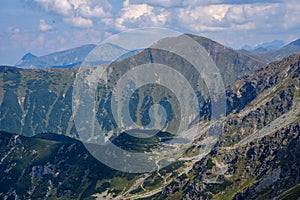 Rocky mountain tops with hiking trails in autumn in Slovakian Ta