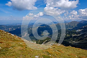 Rocky mountain tops with hiking trails in autumn in Slovakian Ta