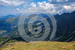 Rocky mountain tops with hiking trails in autumn in Slovakian Ta