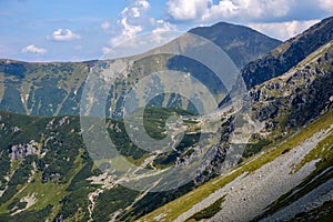 Rocky mountain tops with hiking trails in autumn in Slovakian Ta