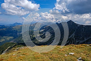 Rocky mountain tops with hiking trails in autumn in Slovakian Ta