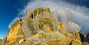 Rocky mountain tower of Dolomites at sunset, Dolomiti di Brenta