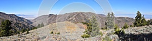 Rocky Mountain Wasatch Front peaks, panorama landscape view from Butterfield canyon Oquirrh range by Rio Tinto Bingham Copper Mine