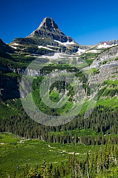 The rocky mountains along the Going-to-the-Sun road in Glacier National Park