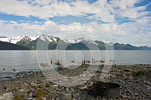 The rocky mountains as seen at low tide in alaska