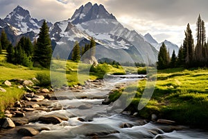 The Rocky Mountains, a beauty of Yellowstone National Park. AI Generated