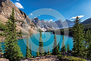 Rocky Mountains - Moraine lake in Banff National Park of Canada