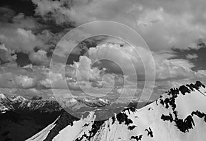 Rocky Mountains ski resort Gorky-gorod. Black and white photography. Russia Sochi