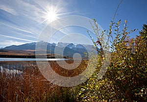 The rocky mountains with sun shining