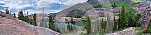 Rocky Mountains Sundial Peak at Lake Blanche hiking trail vista views in summer Wasatch Front, Big Cottonwood Canyon, Salt Lake Ci