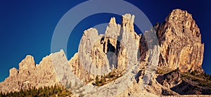 Rocky Mountains at sunset. Dolomite Alps, Italy