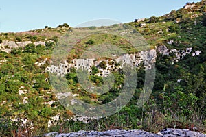 Rocky necropolis of Pantalica in Sicily photo