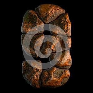 Rocky number 9. Font of stone isolated on black background. 3d