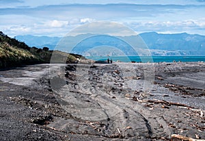 Rocky ocean coastline Island Bay, Wellington, New Zealand landscape taken with the wide angle
