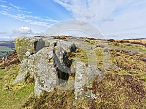 The rocky gritstone outcrops along Curbar Edge photo