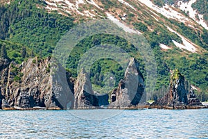 Rocky outcrops in the bay at Seward in Alaska