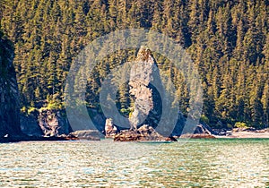 Rocky outcrops in the bay at Seward in Alaska