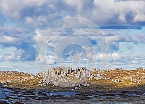 Rocky outcrops on bright sunny day near Mount Kosciuszko summit