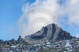 Rocky outcrops closeup near Mount Kosciuszko summit walk.