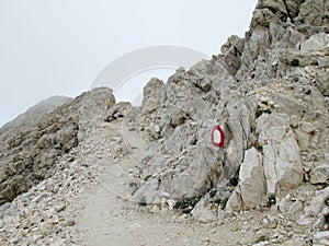 Rocky path in clouds in Apennine Mountain Range