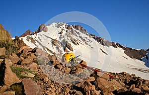 Rocky peak of Ergiyas mountain - Ergiyas Dagi, covered with snow