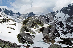 Rocky peaks of Tatra Mountains covered with snow