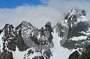 Rocky peaks of Tatra Mountains covered with snow