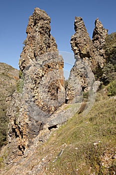 Rocky pinnacles landscape in Boqueron route. Cabaneros, Spain