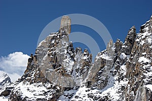 Rocky ridge with giant stone at the top, Himalayas, Nepal