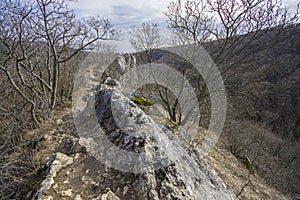 Rocky ridge in winter at Dera gorge Hungary