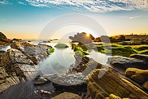 The Rocky Riffs at Low Tide During Sunset. Eldwayen Ocean Park, Pismo Beach, California