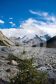 Rocky river tundra along the Icefields Parkway in the Canadian Rockies, Jasper National Park