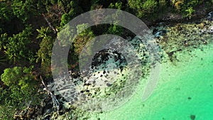 The rocky and sandy beach of Koh Rong Island