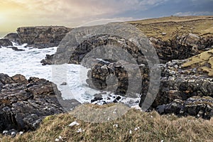 Rocky Scotish coastline near Mangersta, Isle of Lewis, UK photo