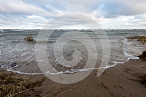 Rocky sea beach with wide angle perspective