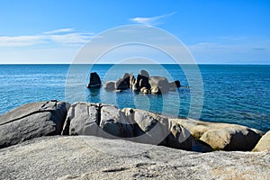 Rocky seashore beach Hin Ta Hin Yai, famous landmark of Samui island, Thailand