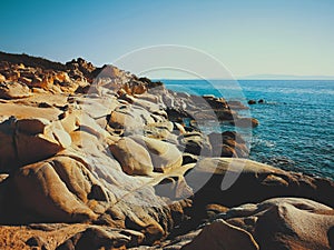 Rocky seashore of Karidi beach, Vourvourou, Greece